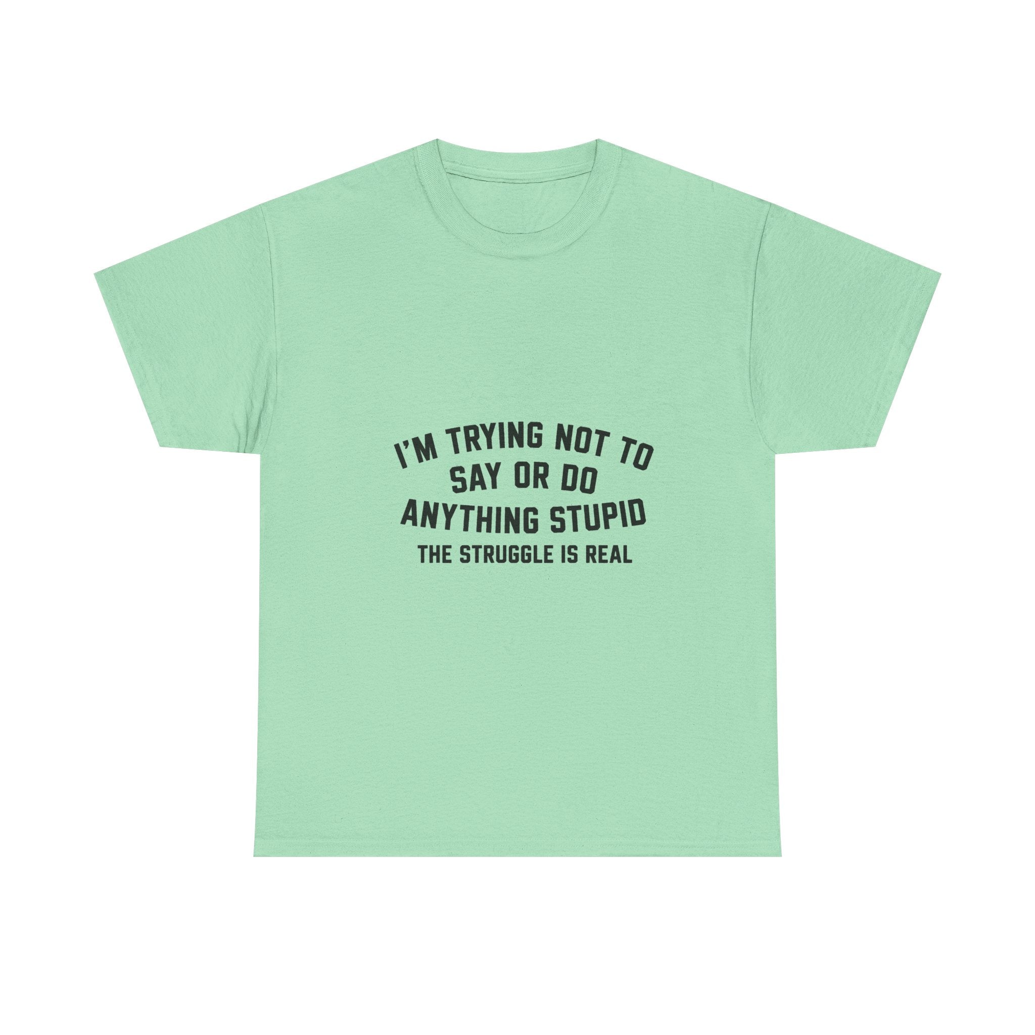 I’m Trying Not To Say Or Do Anything Stupid tee shirt | Funny Text Graphic Tee Shirt