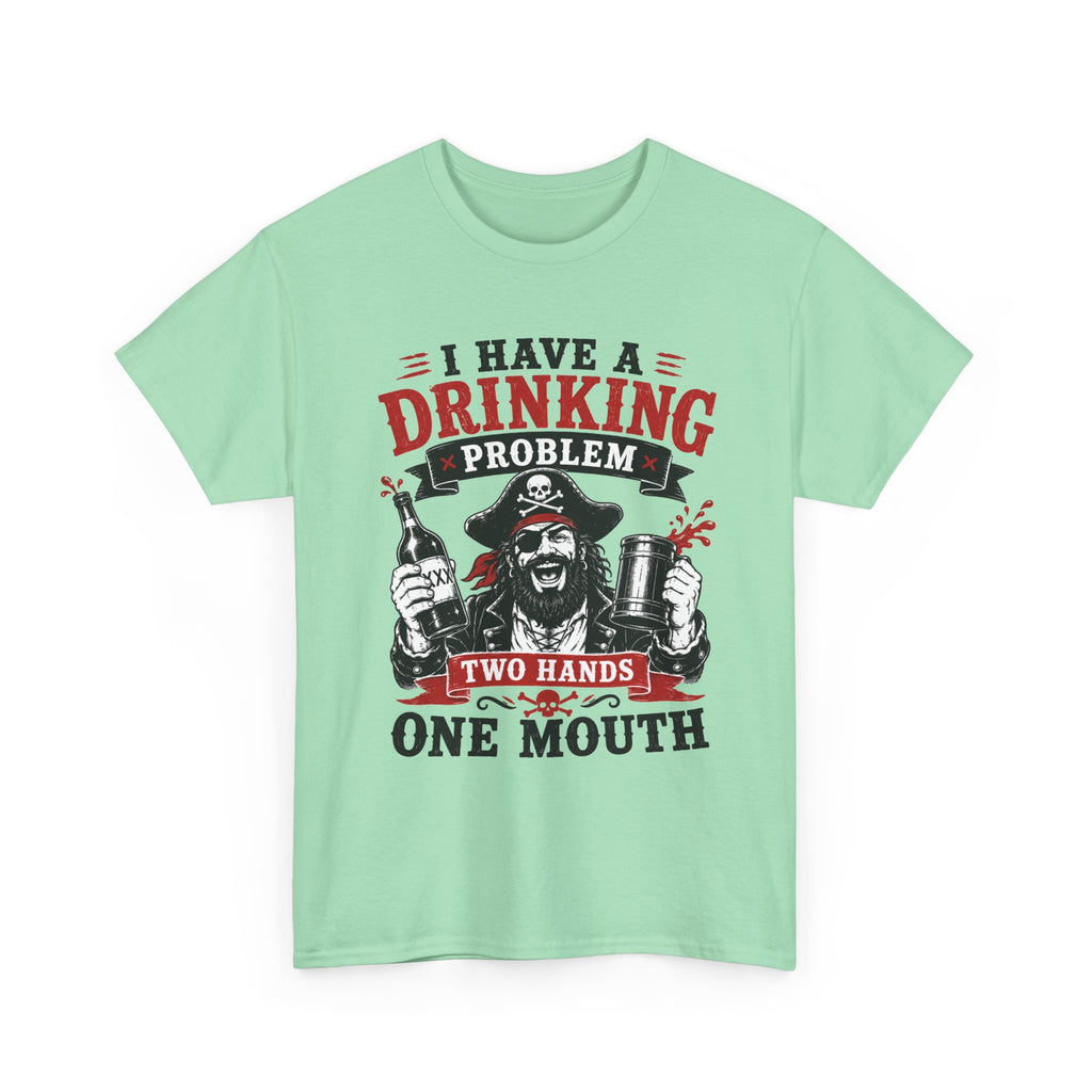 I Have a Drinking Problem skull pirate holding bottles T-Shirt | Funny Bar Drinking Tee Shirt