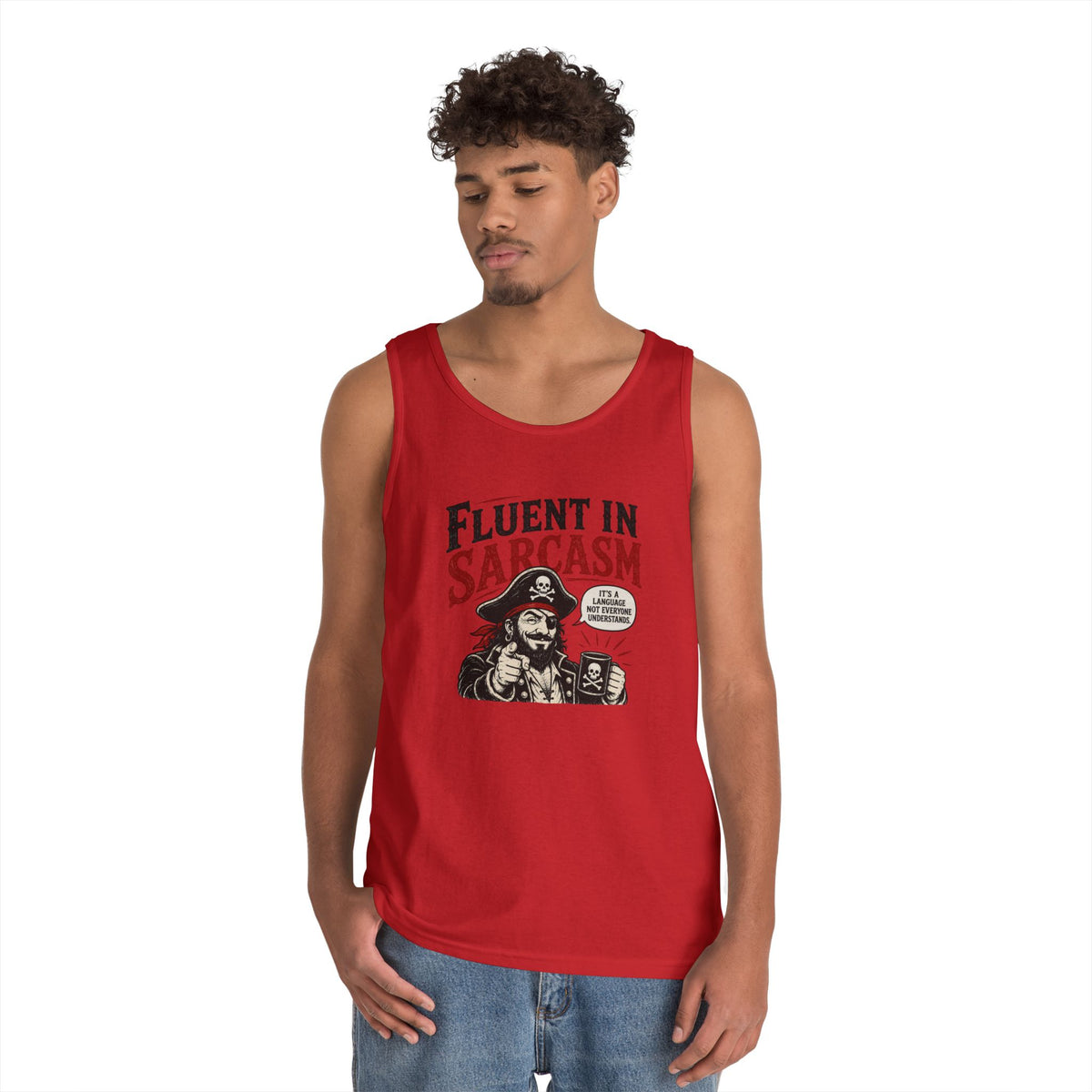 Fluent in Sarcasm Tank Top | Pirate Skull Illustration, Funny Sarcastic Quote Tank Top