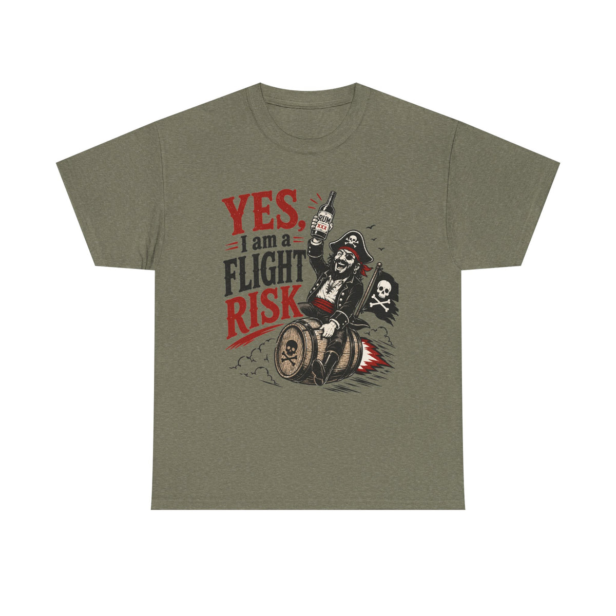 Yes I Am A Flight Risk tee Shirt | Skull Pirate on Barrel, Rebel Biker Tee Shirt