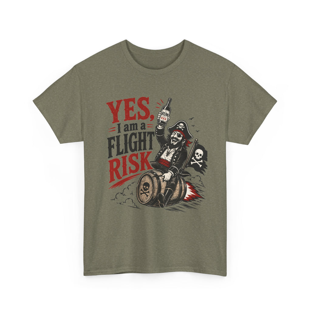 Yes I Am A Flight Risk tee Shirt | Skull Pirate on Barrel, Rebel Biker Tee Shirt