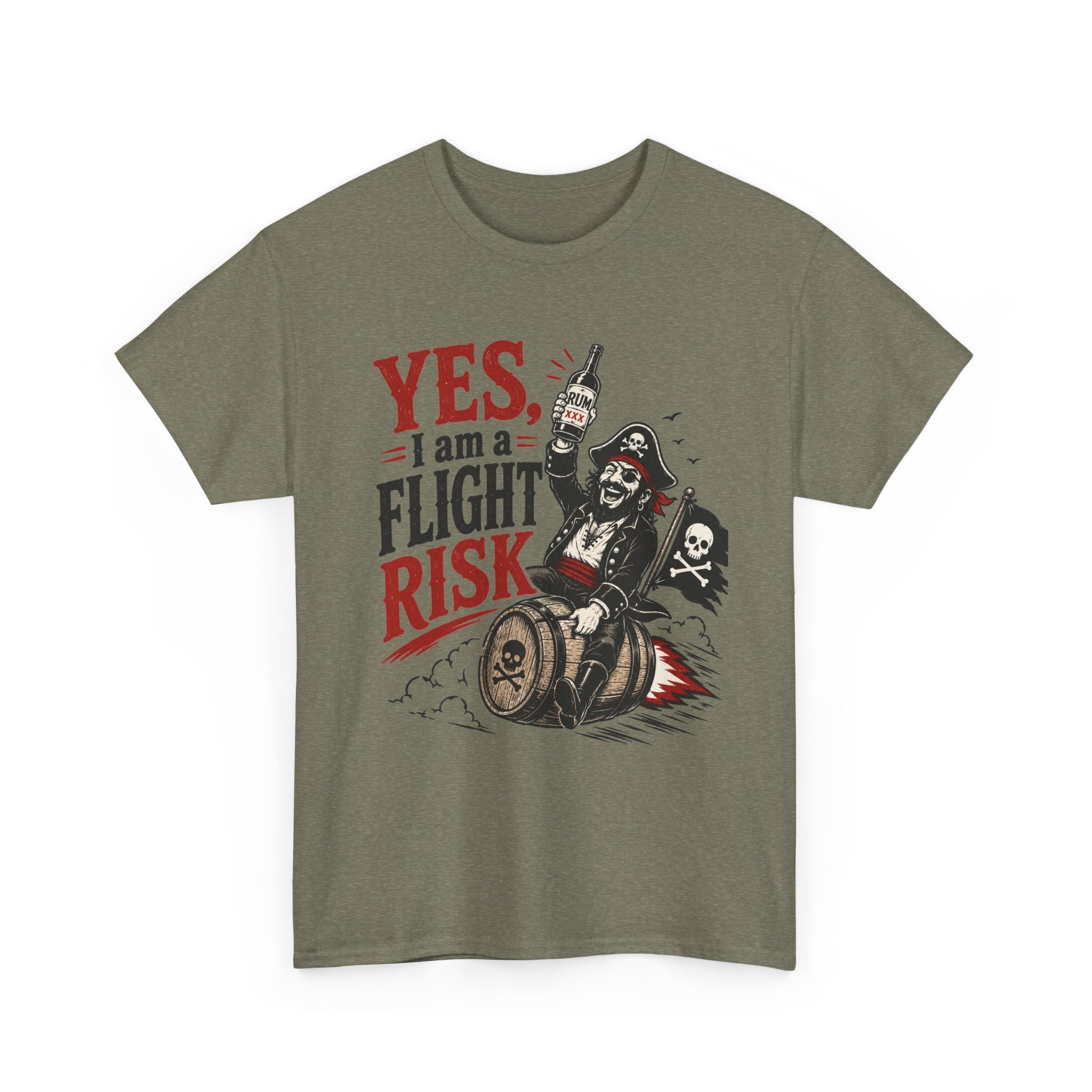 Yes I Am A Flight Risk tee Shirt | Skull Pirate on Barrel, Rebel Biker Tee Shirt