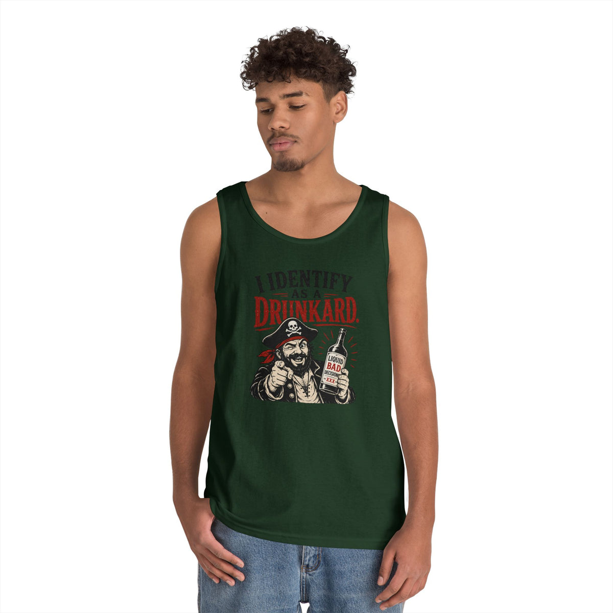I Identify As A Drunkard Tank Top | Pirate Illustration, Funny Bar Tank Top