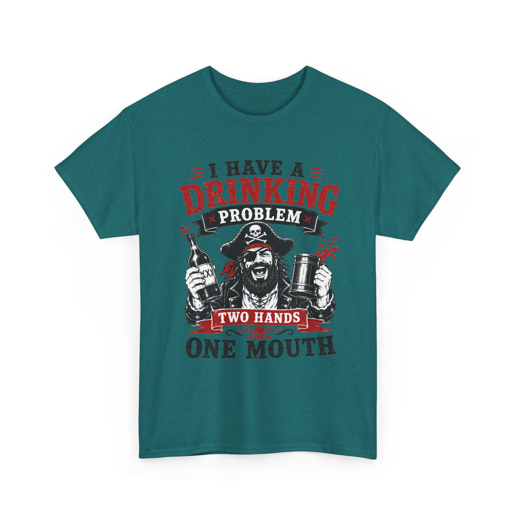 I Have a Drinking Problem skull pirate holding bottles T-Shirt | Funny Bar Drinking Tee Shirt
