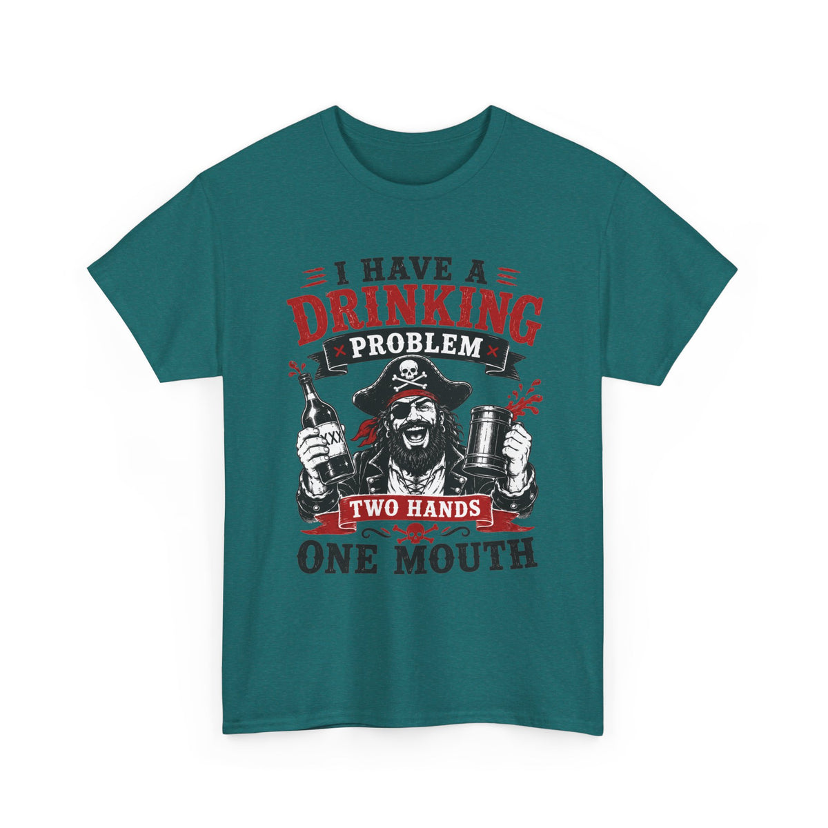 I Have a Drinking Problem skull pirate holding bottles T-Shirt | Funny Bar Drinking Tee Shirt
