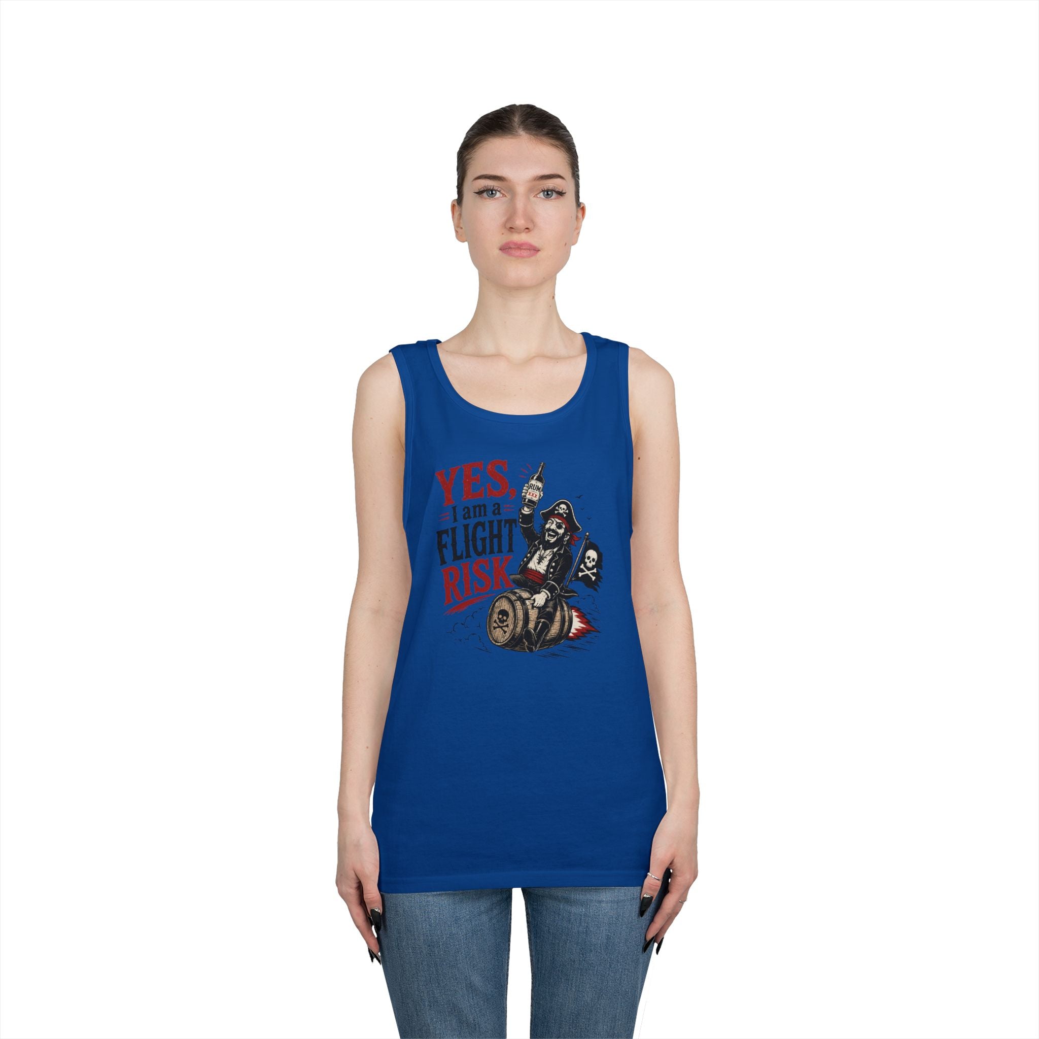 Yes I Am A Flight Risk Skull Rider Tank Top | Biker Skull Barrel Design Tank Top