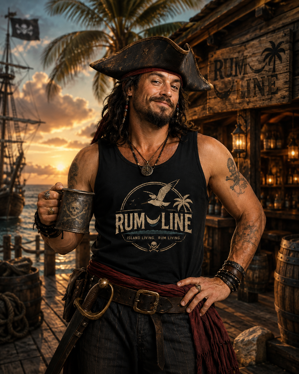 Rum-Line unoffical Beach Tank Top — Vintage Seagull & Palm Island Graphic