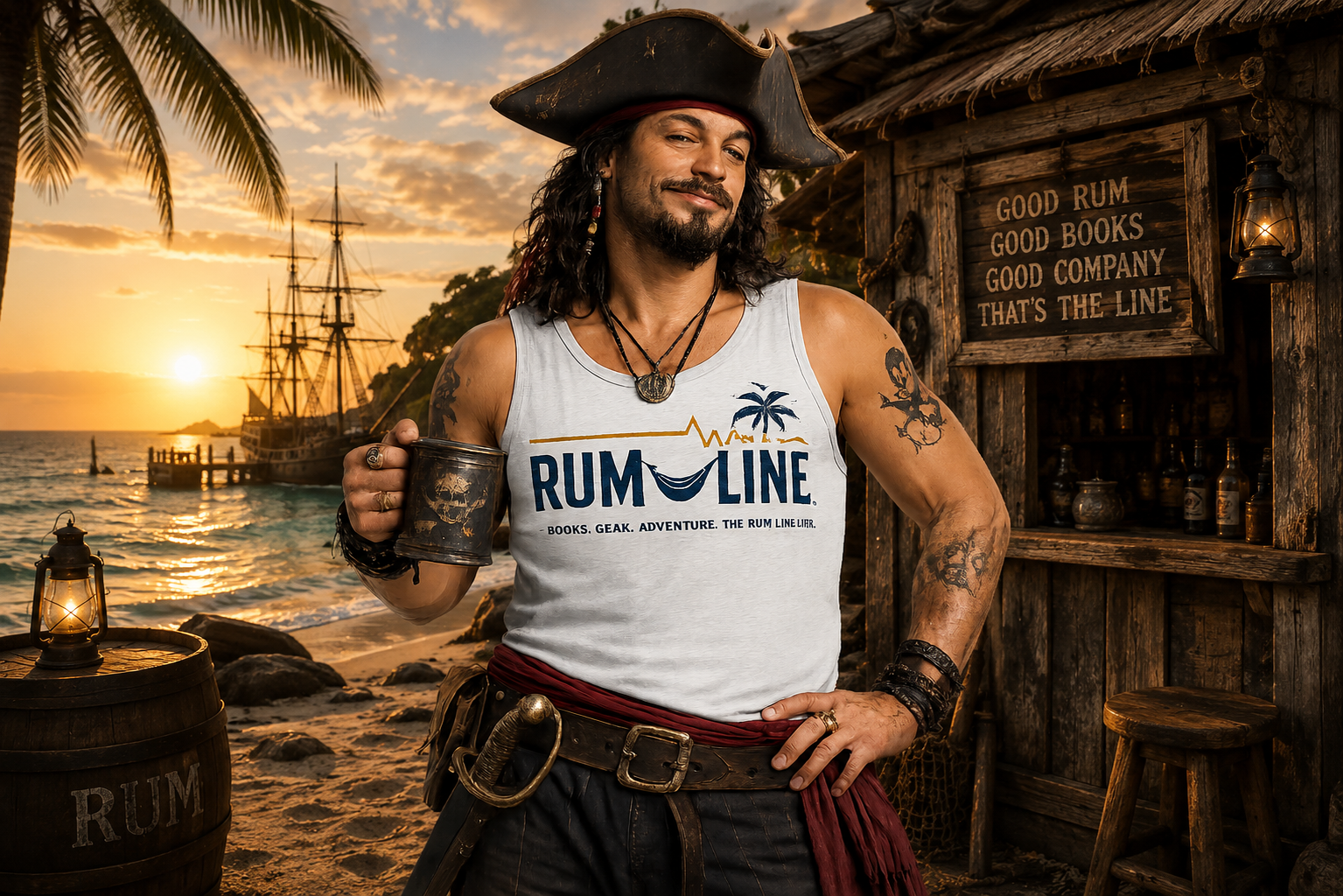 Rum-Line Life Offical Logo Tank Top | Rum Line Life is chill, fun, slightly tilted, and a relaxing acceptance of imperfect happiness, wrapped in sand, sea and warm breezes.
