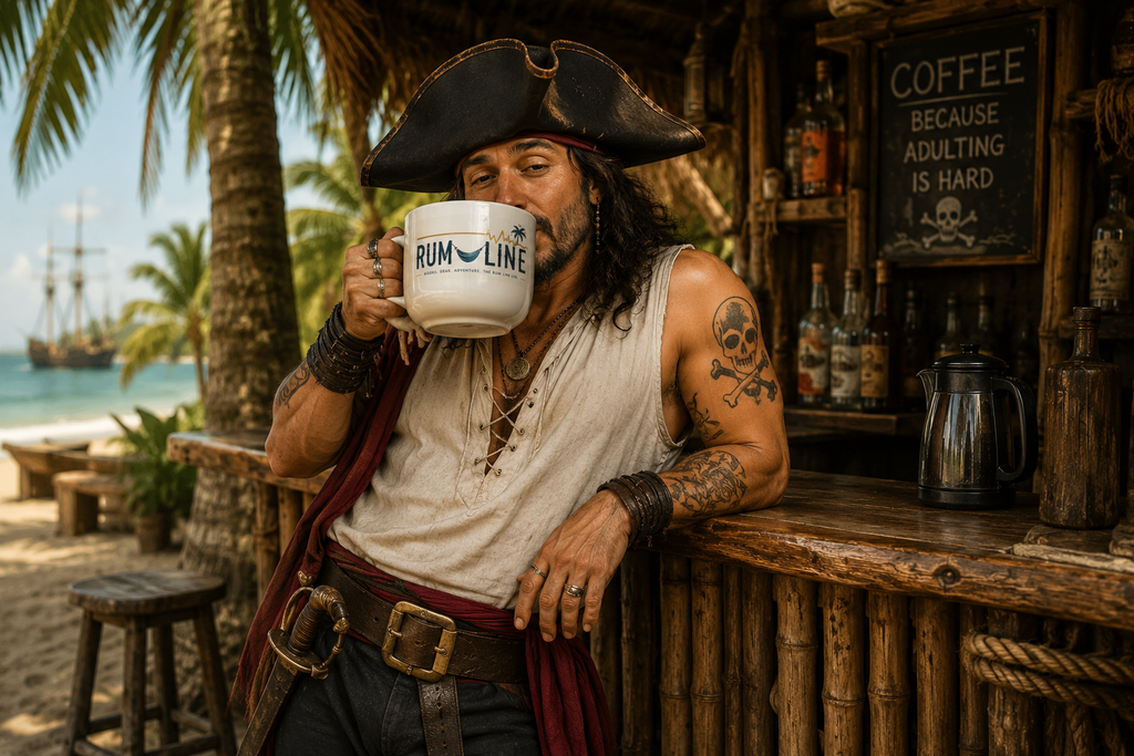 Rum-Line 25oz Ceramic Latte Mug — Tropical Palm & Hammock Coffee Cup