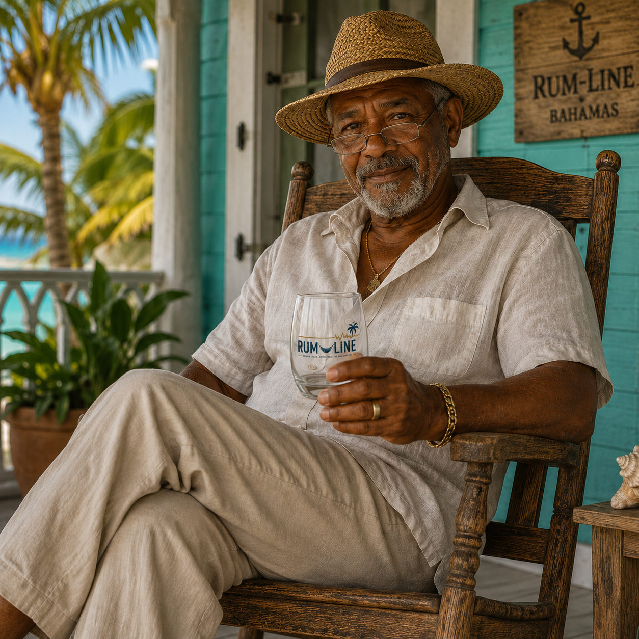 Rum-Line Whiskey Glass – Tropical Palm & Wave Whiskey Tumbler