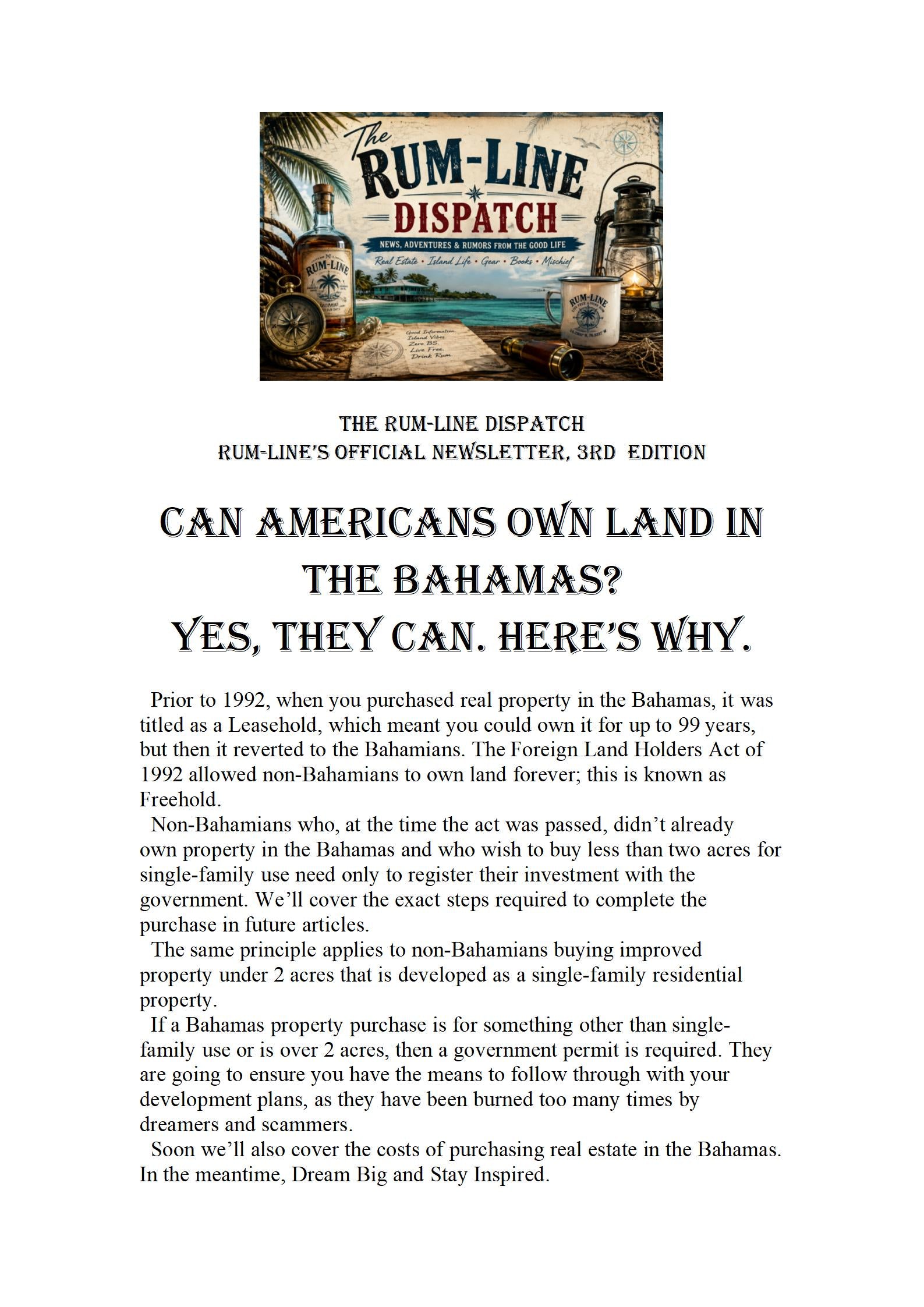 Rum-Line Dispatch Newsletter #3