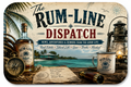 Promotional graphic for 'The Rum-Line Dispatch' featuring a vintage-style tropical beach scene with a bottle of rum, a lantern, a mug, a compass, and an open telescope on a rustic table, with large title text reading 'The Rum-Line Dispatch' and smaller tagline text.